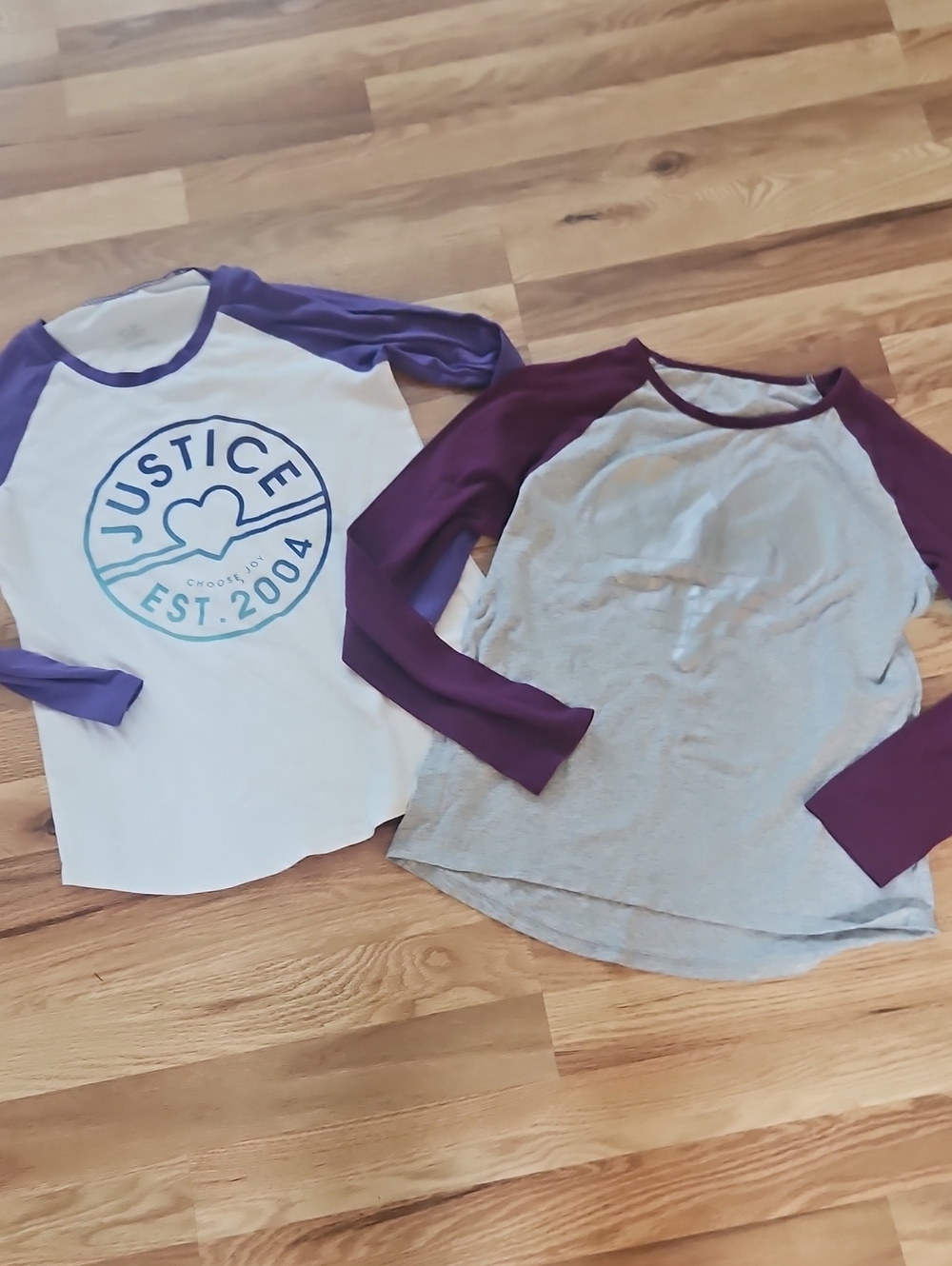 Justice Girls' Purple Sleeve Raglan Top - White/Purple